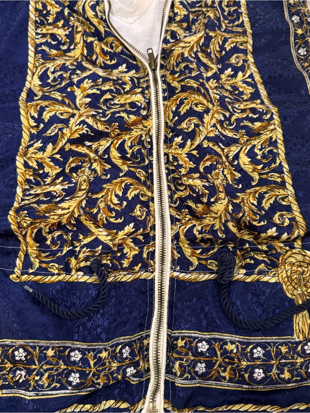 Vintage 80s 90s Nuggets Ornate Gold Blue Baroque Style Windbreaker Jacket Medium - Picture 4 of 5